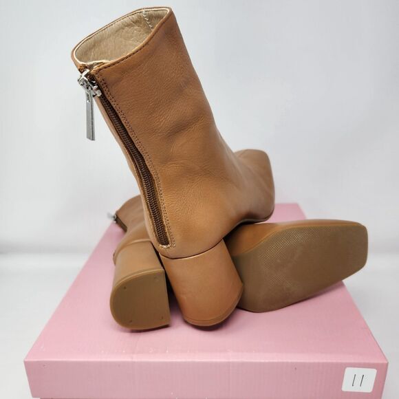 New Intentionally Blank Women Tabatha Mid Boots Caramel Leather Square Toe Sz 11 - Picture 4 of 4